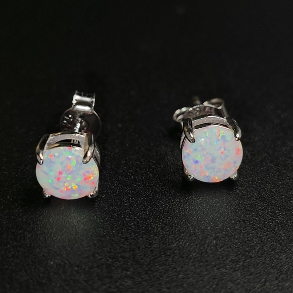 None Jewelry - ✨ Sterling Silver 6mm White Opal Stud Earrings – 1.56 CTTW ✨